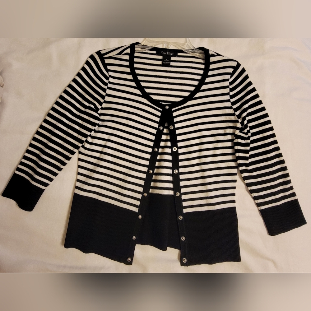 White House Black Market Black and White Striped Sweater Size S